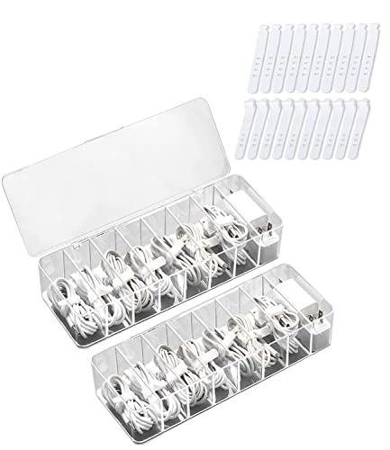 Organizador de Cables, 8 Compartimentos, Organizador de Cables, Escritorio con 20 Bridas, Cable Organizador, Caja de Almacenamiento para Objetos pequeños, Transparente para el hogar y la Oficina