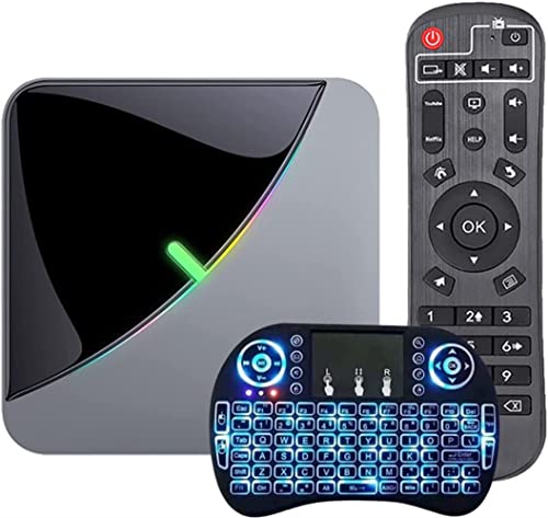 pulaer Android 9.0 TV Box [4GB 64GB] 4K/8K Smart TV Box Amlogic S905 X3 Chipset 2.4G/5G Dual WiFi 100/1000M H.265 Decodificar USB3.0 Smart TV Box, con Teclado Inalámbrico,4gb+32gb