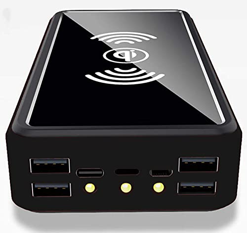 Cargador Solar, [QI Carga Inalambrica] Bateria Externa Movil, [Linterna LED] Powerbank con 3 Modos Iluminación, Cargador Portatil con 4 USB, Power Bank Solar para iPhone Android,Negro,50000mAh