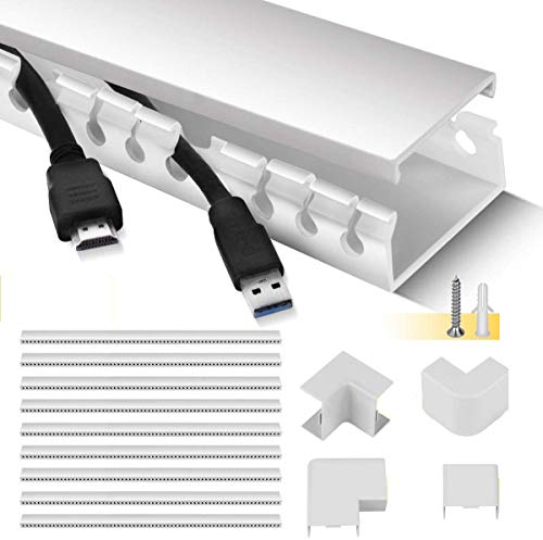 Canaletas para Cables, Stageek 9 Piezas Canaletas Adhesivas de PVC para Cables de 3.5 Metro de logitud Canaleta para Cableado, Canal de Cable Organizadora de Cables, gestión de Cables, Blanco