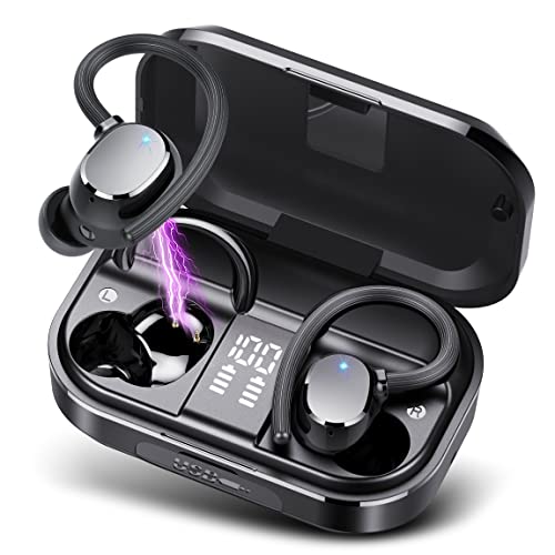 POMUIC Auriculares Inalámbricos Deportivos, 2023 Auriculares Bluetooth 5.3, 120H de Reproducción con Cancelacion Ruido ENC, Auriculares Inalambricos IPX7 Impermeable, Carga Rápida USB-C Pantalla LED