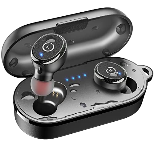 TOZO T10 Auriculares Bluetooth IPX8 Impermeable Bluetooth 5.3 In Ear inalámbricos con Estuche de Carga y micrófono, Sonido Premium con Graves Profundos para Correr y Hacer Deporte Negro