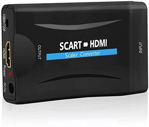 QGECEN Adaptador Euroconector HDMI, Conversor Euroconector a HDMI para TV, DVD, Set Top Box, VHS, VCR, PS1, PS2, PS3, Wii, Xbox, Reproductores de BLU-Ray (Scart a HDMI)