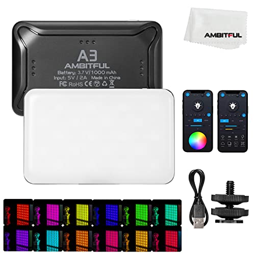 AMBITFUL A3 RGB LED Video Light, App Control Portable Pocket LED Light CRI≥95，TLCI≥97 for Portrait/Vlog/Youtube (Black)