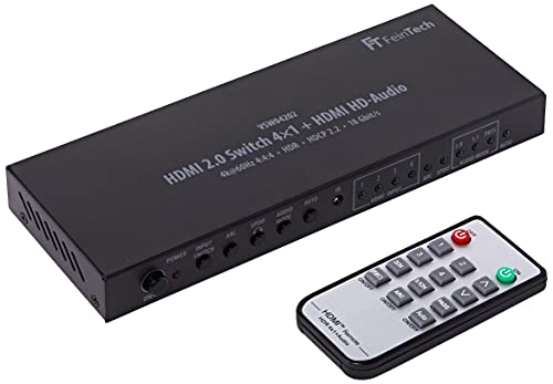 FeinTech VSW04202 HDMI 2.0 Switch Conmutador (4 entradas, 1 Salida + 1 Salida de Audio HD 7.1 Dolby Atmos 4K 60 Hz HDR)