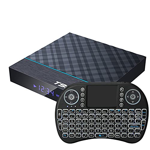 Android 9.0 TV Box con Mini Teclado Inalámbrico Retroiluminado, TV Box S905x3 Quad-Core Arm Corter-A53 CPU Mali G31 MP2 GPU 8K Resolución 2.4Ghz / 5Ghz WiFi BT5.0,4gb+64gb