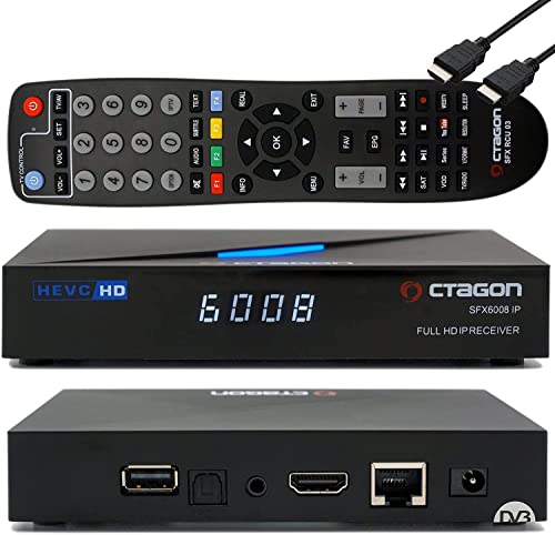Octagon SFX6008 IP WL Full-HD H.265 HEVC, E2 Linux Set Top Box & Smart Internet TV Receptor Sat to Client Support, DLNA, YouTube, Web-Radio, 150 Mbits, HDMI, negro