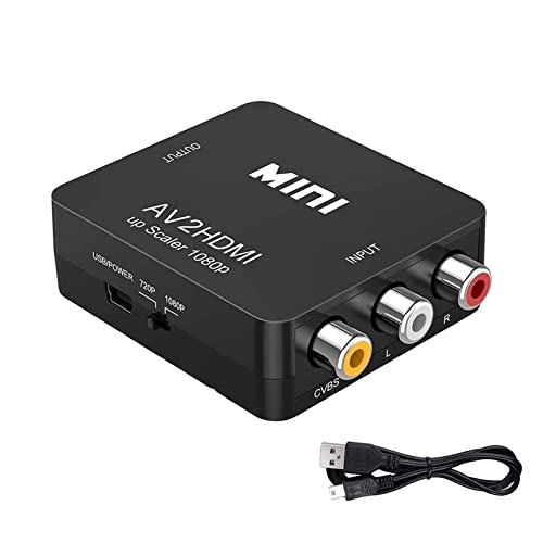Adaptador AV a HDMI, convertidor de señal de audio y video mini AV a HDMI, compatible con 720 / 1080P, adecuado para PC / Xbox / PS4 / PS3 / STB / VCR / DVD / TV (negro)