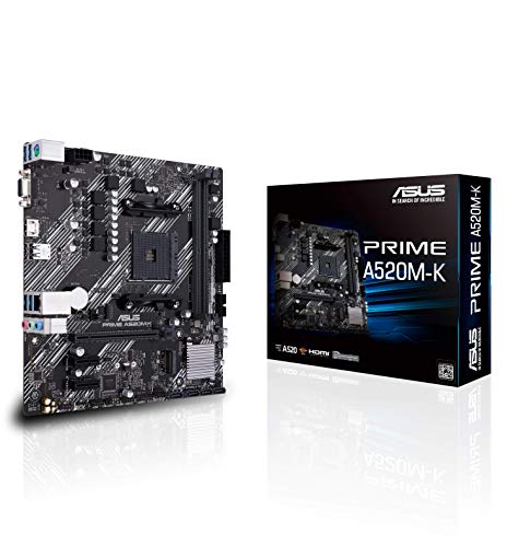 ASUS PRIME A520M-K AMD AM4 (3ª generación Ryzen) Micro-ATX placa base (memoria ECC, soporte M.2, Ethernet de 1 GB, M.2, USB 3.2 Gen 1 tipo A, HDMI 2.1 4K a 60Hz, D-Sub)