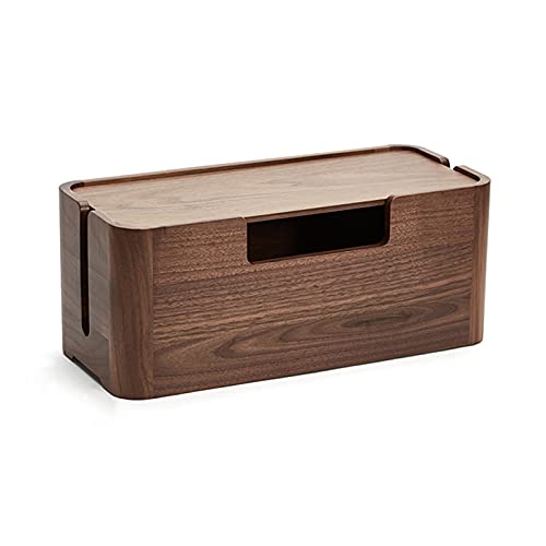 Cable Management Box Wooden Cable Management Boxes Organizer Large Capacity Walnut Cable Organizer with Strong Magnetic Cover Home Office Cable Organizer Box Hiding Box for TV Computer Hide Power St