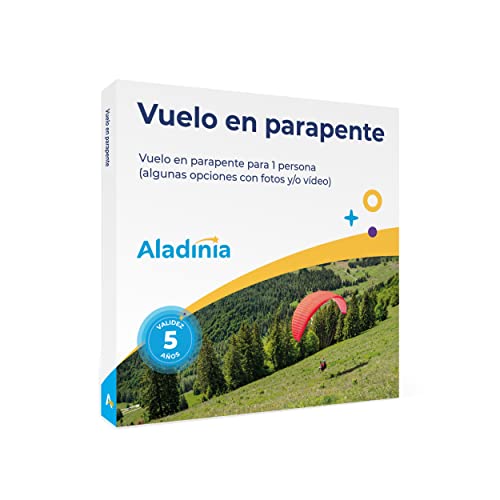 ALADINIA Vuelo en Parapente. Pack experiencias Aventura para Regalar con más de 50 Zonas de Vuelo a Elegir. Cofre Regalo Original para los más atrevidos. Validez 5 años, Cambios Gratis e ilimitados