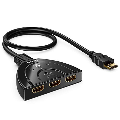 HDMI Switch, QGECEN Switch HDMI 3 Entradas a 1 Salida, Conmutador HDMI, Hub HDMI para Apple TV Box BLU-Ray TV Chromecast Roku DVR Playstation Xbox, Soporta 4K, Full HD 1080p, 3D, HDCP