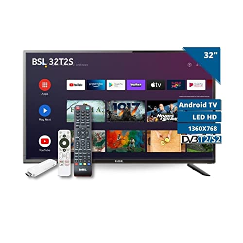 Smart TV 32 Pulgadas BSL-32T2SATV 1366X768 | DVBT2 | DVB-S2 | HDMI x3| Stick ATV Incluido | Control Voz | Chromecast.