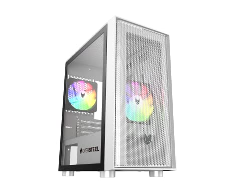 Oversteel Aeris - Caja Pc Gaming Compatible con Placas Micro ATX e ITX, 2 Ventiladores 120mm RGB Incluidos, Frontal Mallado, 2 Filtros Antipolvo, Cristal Lateral Templado, USB 3.0, Color Blanco