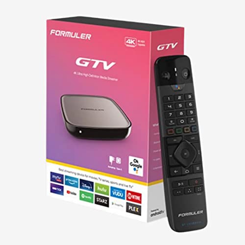 Formuler GTV 4K UHD Android 9.0 TV IP Reproductor Multimedia H.265 HEVC, 16 GB Flash, 2 GB DDR4, Mando a Distancia Bluetooth, 2.4/5 GHz Dual WLAN, Gigabit LAN, Google Play, MYTV, Negro