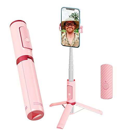 Color Lizard CellphoneTripod with Remote, Aluminum Alloy Selfie Stick Tripod, Best Foldable Mini Extendable Tripod Stand 270° Rotation Compatible with iPhone/Android Travel Essentials (Pink)