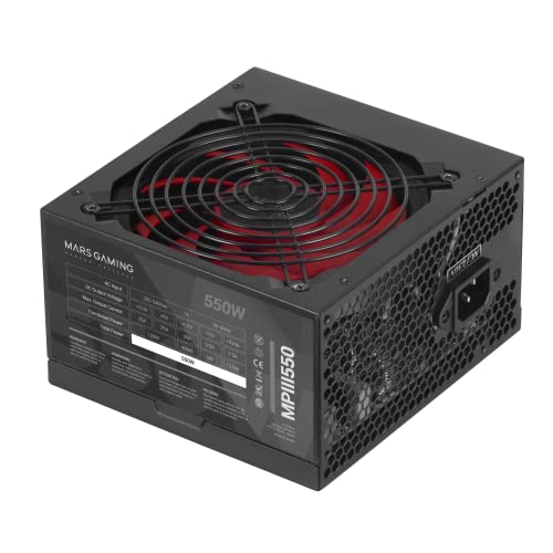 Mars Gaming MPIII550, Fuente Alimentación PC 550W ATX, 5 Años de Garantía, Tecnología Silenciosa AI-RPM, 85% Eficiencia, Negro