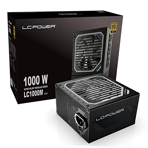 LC-POWER LC1000M V2.31 Fuentes de Alimentación PC Super Silent Modular Serie 1000W, 80 Plus® Gold, 110-240 V with120 mm Fan, Efficiency up to 90%, 8X PCI-Express 6+2 Pin