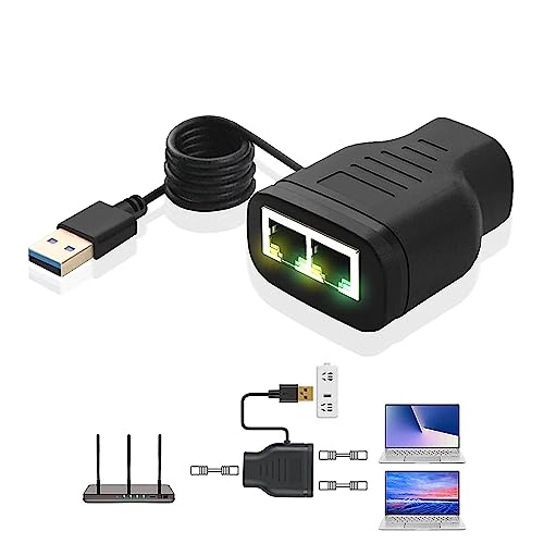 A11CS RJ45 1 a 2 adaptadores divisores (2 conexiones de red simultáneas acceso a Internet), 2 puertos RJ45 LAN, cable de red, distribuidor de cable de red, alimentado por USB, RJ45 Ethernet Sharer