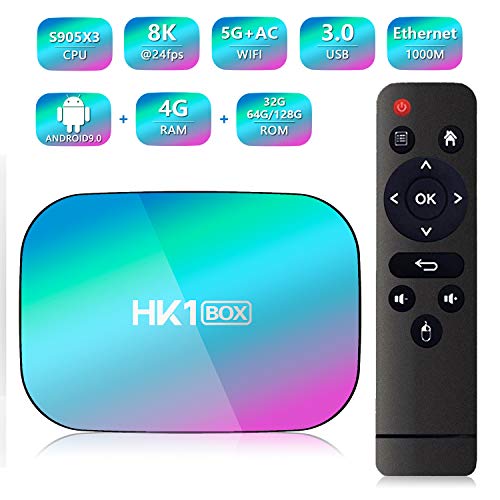 HK1 Box Android 9.0 Smart TV Box Amlogic S905X3 CPU 4GB RAM 64GB 2.4G+5G WiFi 1000M BT4.0 8K Smart Media Player for Netflix Youtube