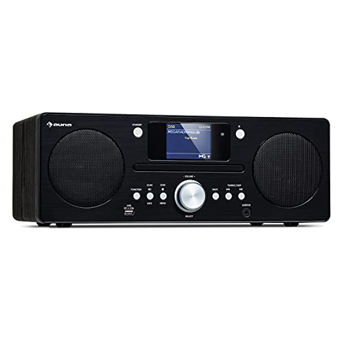 Auna Reproductor de CD Player Dab Portátil, Radio 30W, FM/Dab/Dab+ con Bluetooth + AUX Estéreo, Discman Pantalla TFT, Mando, Reloj Despertador, MP3 y Streaming, Radio CD Casa, Dab Alimentación Cable