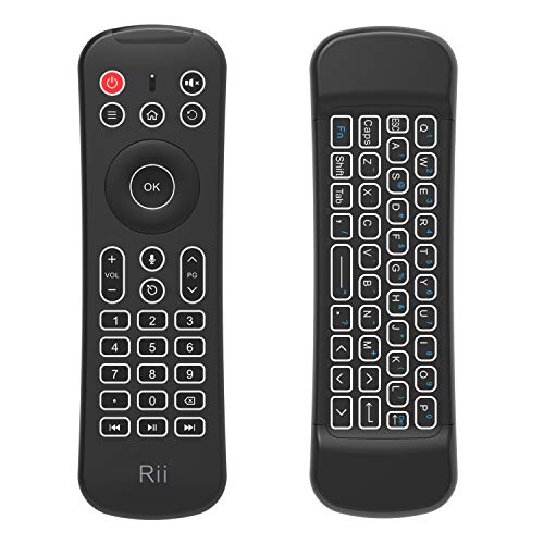 Rii MX6+ Wireless + IR - Control remoto con Gyro Mouse, teclado retroiluminado y micrófono para Android Smart TV, TV Box, PC y Mac