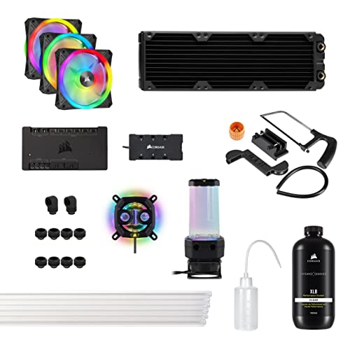 Corsair Hydro X Series iCUE XH305i RGB Pro Kit de Refrigeración Personalizada (Circuito Refrigeración para CPU, Bloque de Refrigeración Líquida CPU, Pack Bomba/Depósito D5, 3 Ventiladores RGB) Negro