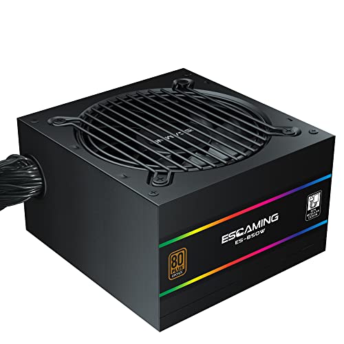 ESGAMING Fuente de Alimentación de 850W, Certificado 80+ Dorado, Diseño Modular, Cables Sleeved Cables, Fuente de Alimentación ATX para Gaming.