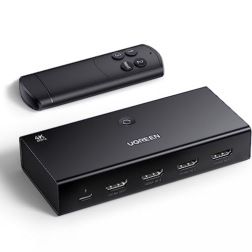 UGREEN HDMI Switch 4K 60Hz 3 Entradas a 1 Salida Conmutador HDMI 1080P 3D HDR10 Dolby Atmos con Control Remoto IR Compatible con Laptop PS5 PS4 Xbox TV Stick Box Chromecast BLU Ray DVD Proyector