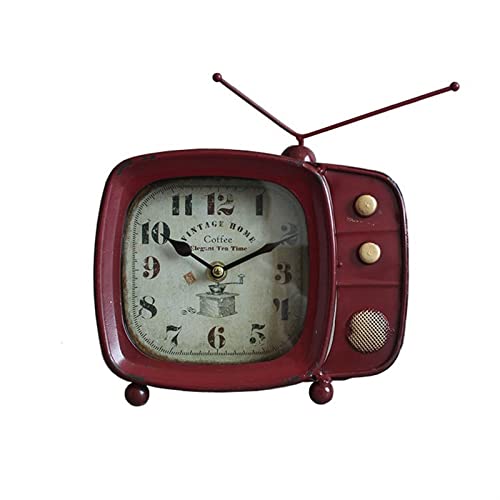 luckxuan Reloj Mesa/Reloj Sobremesa Reloj de Modelado de TV de Hierro Vintage, decoración Creativa for el hogar, Adornos, Reloj de Pueblo, Estilo Antiguo Relojes Decorativos de Mesa