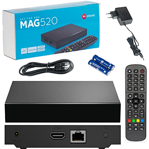 INFOMIR Original MAG520 / 4K UHD IPTV Box/Internet TV / 2160p 60 FPS Reproductor Multimedia IPTV Receptor Set Top Box/Apoyo HEVC H.256 / Quad Core Arm Cortex-A53 / + Cable HDMI