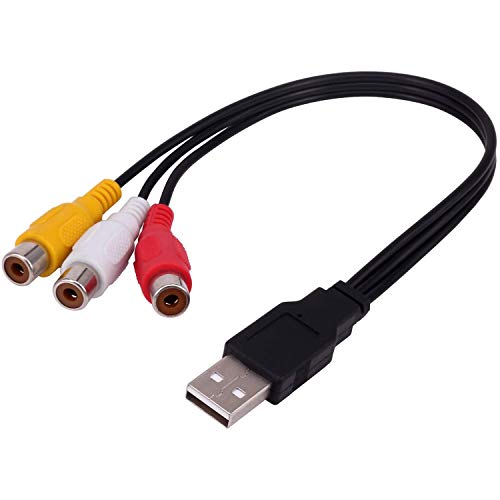 POFET Cable USB a 3RCA de 0,3 m USB macho a 3 RCA hembra Jack Splitter Audio Video AV Compuesto Adaptador Cable para TV/PC