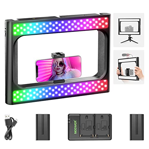 Neewer RGB LED Anillo Luz Selfie Luz, 360° a Todo Color, Soporte Video para Smartphone y Estabilizador de Video para Teléfono, 2500K ~ 10000K CRI 97+ Luz LED con Batería y Cargador