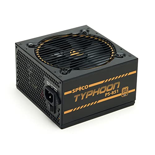 SPYCO Typhoon PS-851 Fuente de Alimentación Gaming 850W, 80 Plus Gold, Totalmente Modular, Bajo Ruido, PSU ATX, Ventilador silencioso, Condensadores de 105°C, Cables Planos, 5 Años Garantía