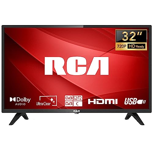 RCA 32 Pulgadas Televisión LED TV HD Ready Triple Sintonizador (DVB-T/T2-C-S/S2) Dolby Audio HDMI USB Conectar Fire TV Apple TV Monitor para PS5 Xbox Modelo Hotel Dormitorio Salón Hotel Negro