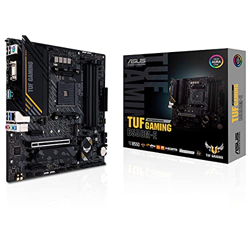ASUS TUF Gaming B550M-E - Placa Base de Gaming Micro-ATX AMD B550 Ryzen AM4, PCIe 4.0, M.2, SATA 6 Gbps, USB 3.2 Gen. 2 de Tipo A y USB 3.2 Gen. 1 de Tipo C, BIOS Flashback, Aura Sync RGB