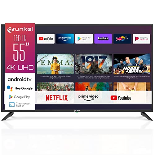 Grunkel - Televisor 55 Pulgadas Smart TV - LED-5521GOO - Con Google Chromecast. con Pantalla de Panel 4K Ultra HD, Wi-Fi y Smart TV. Bajo Consumo y Auto-Apagado - 55 Pulgadas – Negro