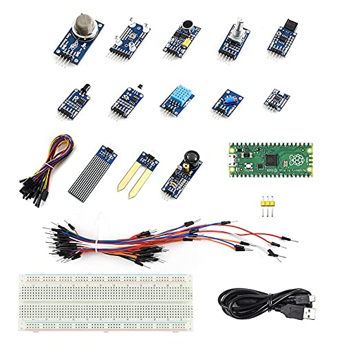 Kit de Raspberry Pi Pico, APKLVSR una placa microcontroladora de alto rendimiento de bajo costo con interfaces digitales flexibles incorpora microcontrolador chip RP2040 (19 piezas con sensor)