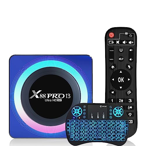 CHROX Android TV Box 13.0, X88 Pro 13 Smart TV Box RK3528 4GB 64GB Compatible con 2.4G/5.8G Wifi6 BT5.0 con Mini Teclado Retroiluminado Ethernet LAN 3D/4K Video Set Top TV Box,2gb+16gb