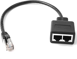 Duplicador Ethernet RJ45, Divisor Ethernet Splitter, Cable Adaptador RJ45 | 1 a 2 para Cat 5/5e Cat 6 Cat 7, Cambiar de Red Entre Dos Computadoras, Negro 1 Puerto Macho a 2 Puertos Hembra Adaptador