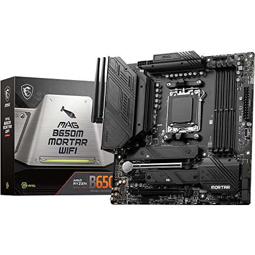 MSI mag B650M Mortar WiFi Placa Base, Micro-ATX - Soporta Procesadores AMD Ryzen Serie 7000, AM5-12 Duet Rail 80A VRM, DDR5 Memory Boost 6000+MHz/OC, 2 x PCIe 4.0 x16, 2 x M.2 Gen4, Wi-Fi 6E