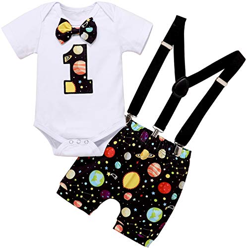 AGQT Ropa para niños pequeños bebés mi primer cumpleaños Ropa con pajarita mono pastel trajes para romper el cielo estrellado de 12 a 18 meses (100)