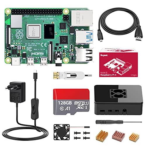 Bqeel Raspberry Pi 4 Model B 【4GB RAM+128GB SD Card 】con 4K,BT 5.0,WiFi 2.4G/5G/1000M Ethernet,2*USB 3.0/USB 2.0,USB-C Adaptador de Corriente con Interruptor
