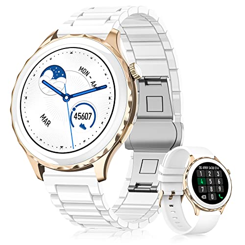 RUXINGX Smartwatch Mujer Moonlight, Reloj Inteligente con Llamadas Bluetooth 5.1, Reloj Inteligente 1.32'' Pantalla Táctil, Función Femenina, SpO2, Pulsómetro, Sueño, Reproductor Música, Regalo Mujer