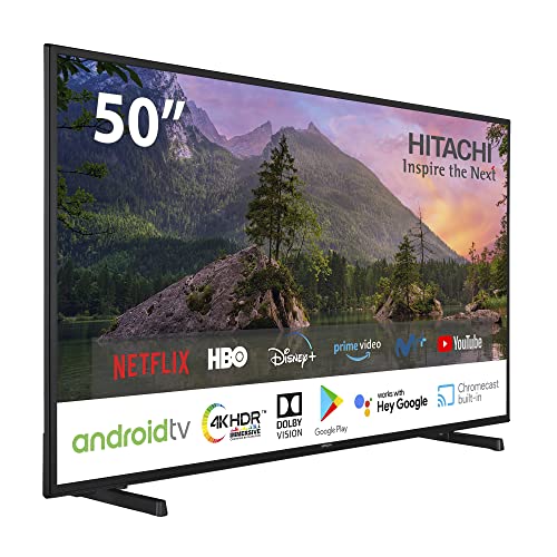 HITACHI 50HAK5350 Android Smart TV 50 pulgadas, Ultra HD, HDR10, Dolby Vision, Bluetooth, Google Play, Chromecast integrado, compatible con Google Assistant TDT y satélite