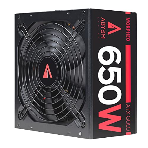 ABYSM Gaming Fuente De Alimentación MORPHEO ATX 650W 80 Plus Gold Full Modular con Condensadores Japoneses, PFC Activo, Raíl Único De +12V, Ventilador 140 mm con Control PMW Silencioso