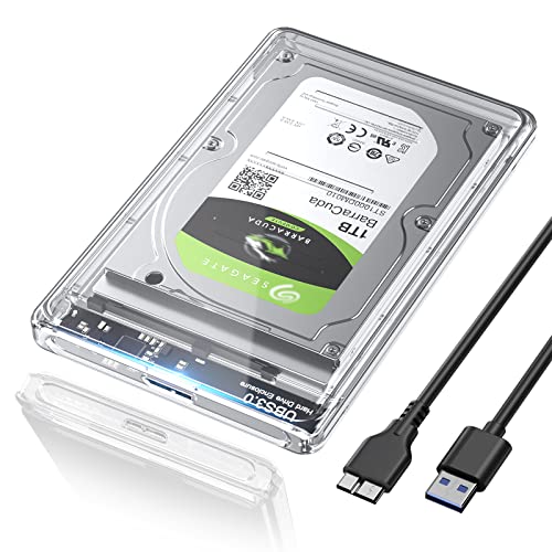 POSUGEAR Carcasa Disco Duro 2,5“,USB 3.0 a SATA III de 5 Gbps Transparente Caja，Compatible con UASP,SSD SATA de 2.5“ y HDD de 9.5mm y 7mm de Altura, No Requiere Herramientas.