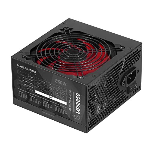 Mars Gaming MPIII850, Fuente Alimentación PC ATX 850W, 5 Años Garantía, Tecnología Silenciosa AI-RPM, 85% Eficiencia, Negro