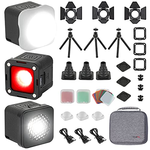 SMALLRIG Professional Mini Kit de Luz de Video LED, Paquete de 3, Juego de Luces de Cámara Portátil a Prueba de Agua, con 8 Filtros de Color, Luz de Fotografía de Relleno Regulable 5600K CRI95-3469