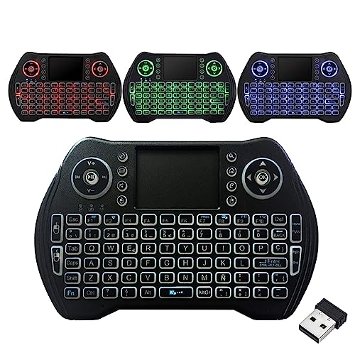 Mini Teclado Inalámbrico de 2.4G Teclado Portátil Retroiluminado con Mouse Touchpad para Android TV Box Game Pad Smart Phone Tablet Mac Linux Windows OS,Mini Teclado Moderno